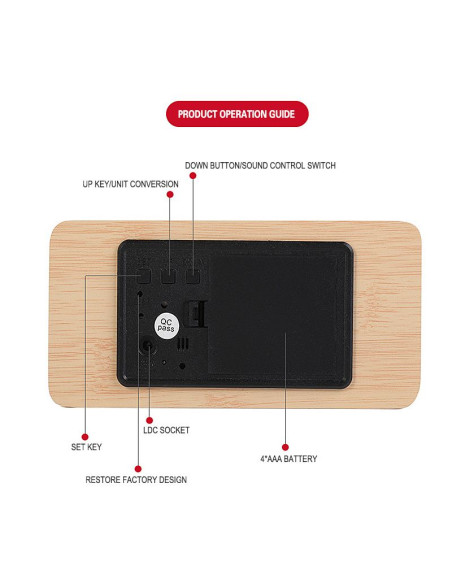 Horloge de bureau électronique avec station météo couleur bois NSD-5020