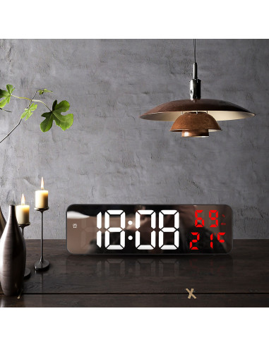 Horloge murale électronique LED avec température et date rouge MDBLC