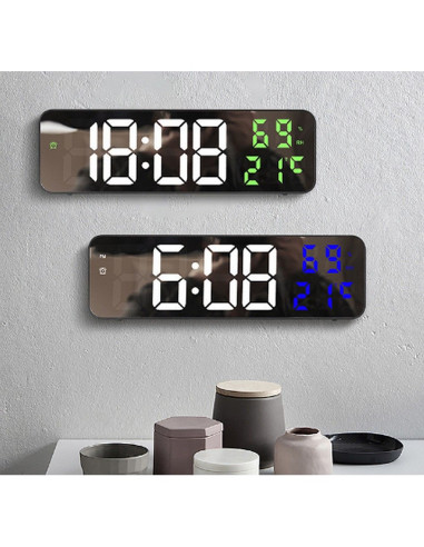 Horloge murale électronique LED avec température et date verte MDBLC