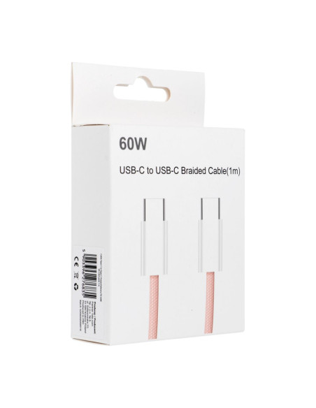 Câble Type C vers Type C Power Delivery PD 60W 3A C263 rose 1 m