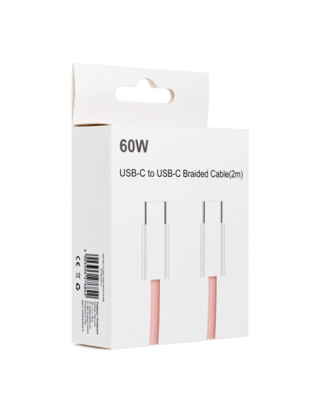 Câble Type C vers Type C Power Delivery PD 60W 3A C263 rose 2 m