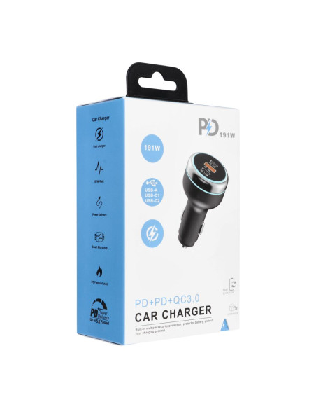 Chargeur de voiture USB QC 3.0 + 2x Type C PD CC69-2C1A (Total 191W)