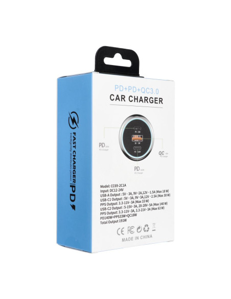 Chargeur de voiture USB QC 3.0 + 2x Type C PD CC69-2C1A (Total 191W)
