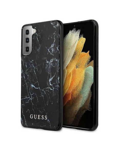 Véritable GUESS Case GUHCS21MPCUMABK pour Samsung S21 Plus (Marbre / noir)