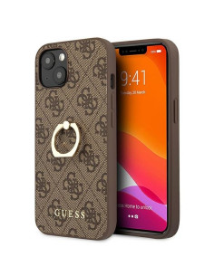 Véritable GUESS Case GUHCP13S4GMRBR pour iPhone 13 MINI marron + support d'anneau