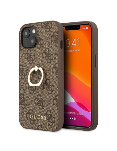Véritable GUESS Case GUHCP13S4GMRBR pour iPhone 13 MINI marron + support d'anneau