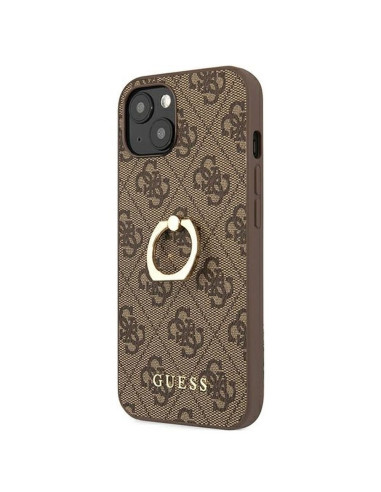 Véritable GUESS Case GUHCP13S4GMRBR pour iPhone 13 MINI marron + support d'anneau