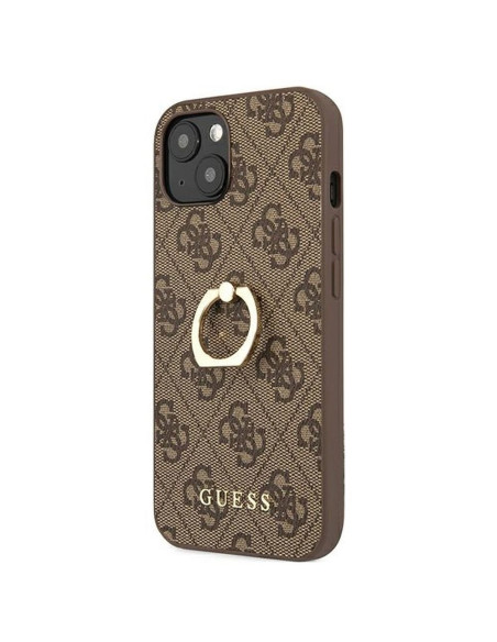 Véritable GUESS Case GUHCP13S4GMRBR pour iPhone 13 MINI marron + support d'anneau