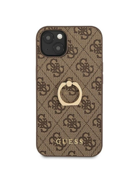Véritable GUESS Case GUHCP13S4GMRBR pour iPhone 13 MINI marron + support d'anneau