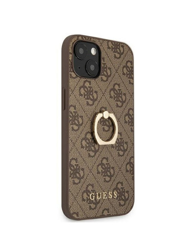 Véritable GUESS Case GUHCP13S4GMRBR pour iPhone 13 MINI marron + support d'anneau