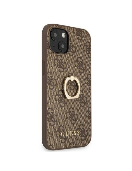 Véritable GUESS Case GUHCP13S4GMRBR pour iPhone 13 MINI marron + support d'anneau