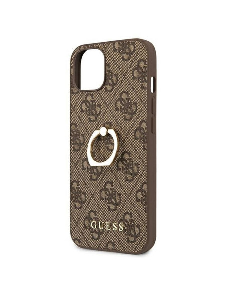 Véritable GUESS Case GUHCP13S4GMRBR pour iPhone 13 MINI marron + support d'anneau