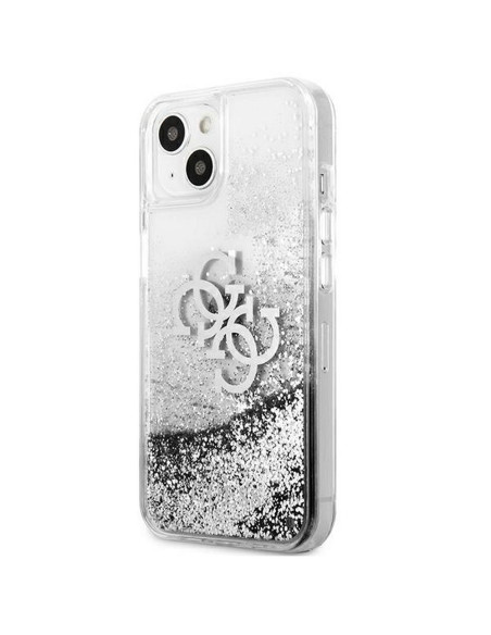 Véritable GUESS Case GUHCP13SLG4GSI pour iPhone 13 MINI (Collection 4G Big Liquid Glitter / argent)