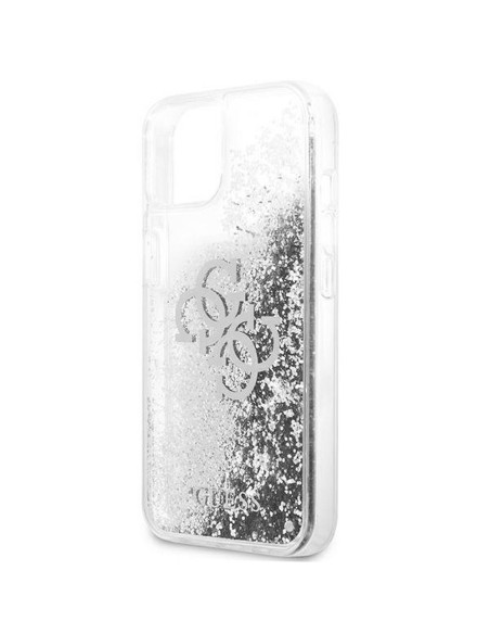 Véritable GUESS Case GUHCP13SLG4GSI pour iPhone 13 MINI (Collection 4G Big Liquid Glitter / argent)
