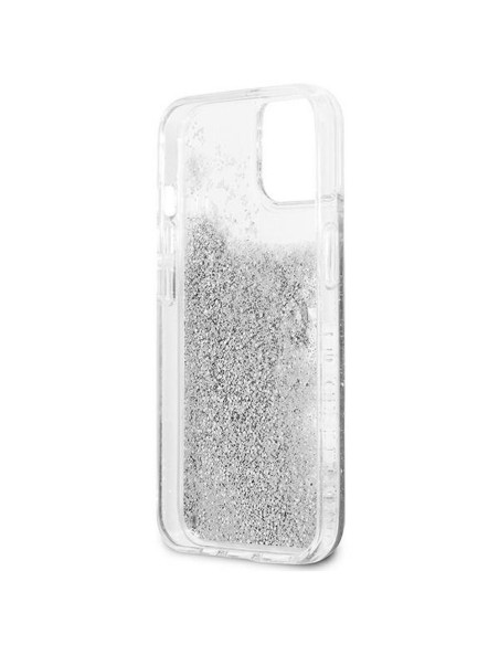 Véritable GUESS Case GUHCP13SLG4GSI pour iPhone 13 MINI (Collection 4G Big Liquid Glitter / argent)