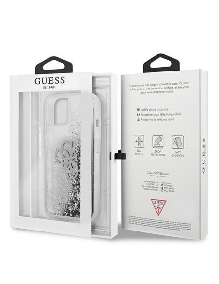Véritable GUESS Case GUHCP13SLG4GSI pour iPhone 13 MINI (Collection 4G Big Liquid Glitter / argent)