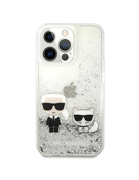 Véritable KARL LAGERFELD Case KLHCP13LGKCS pour iPhone 13 PRO (Liquid Glitter K&C / Silver)