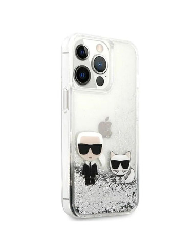 Véritable KARL LAGERFELD Case KLHCP13LGKCS pour iPhone 13 PRO (Liquid Glitter K&C / Silver)