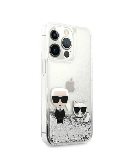Véritable KARL LAGERFELD Case KLHCP13LGKCS pour iPhone 13 PRO (Liquid Glitter K&C / Silver)