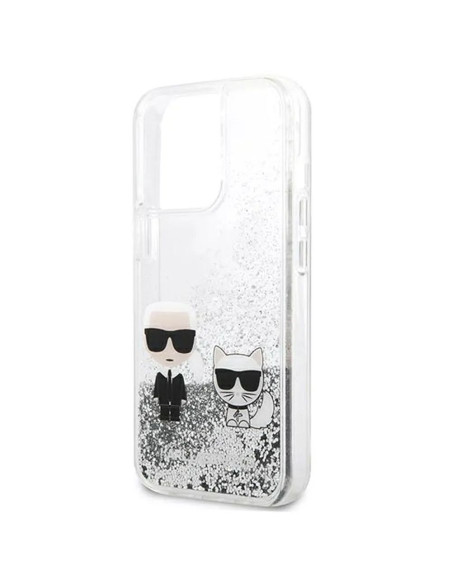 Véritable KARL LAGERFELD Case KLHCP13LGKCS pour iPhone 13 PRO (Liquid Glitter K&C / Silver)