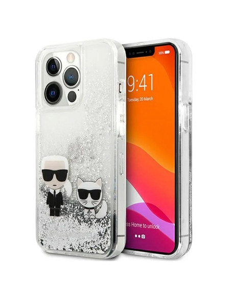 Véritable KARL LAGERFELD Case KLHCP13LGKCS pour iPhone 13 PRO (Liquid Glitter K&C / Silver)