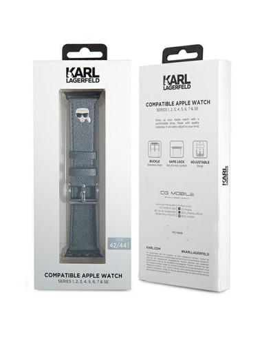 Karl Lagerfeld SAFFIANO KH 42/44mm KLAWLOKHG bracelet en silicone argenté pour Apple Watch