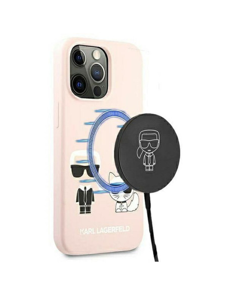 Véritable KARL LAGERFELD Case KLHMP13LSSKCI pour iPhone 13 PRO (Iconic Karl and Choupette + MAG / light pink)