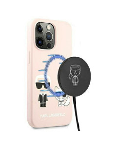 Véritable KARL LAGERFELD Case KLHMP13XSSKCI pour iPhone 13 PRO MAX (Iconic Karl and Choupette + MAG / light pink)