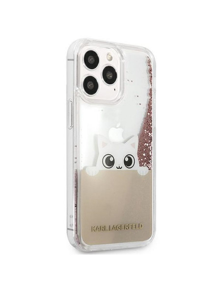 Véritable KARL LAGERFELD Case KLHCP13XPABGNU pour iPhone 13 PRO MAX (Liquid Glitter Peek A Boo / Pink)