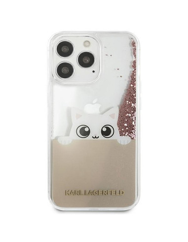 Véritable KARL LAGERFELD Case KLHCP13XPABGNU pour iPhone 13 PRO MAX (Liquid Glitter Peek A Boo / Pink)