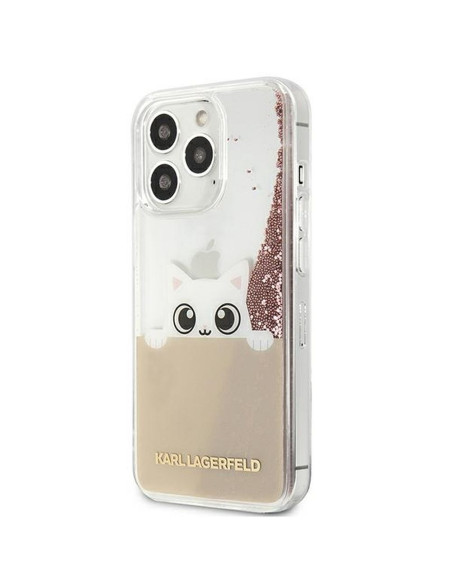 Véritable KARL LAGERFELD Case KLHCP13XPABGNU pour iPhone 13 PRO MAX (Liquid Glitter Peek A Boo / Pink)