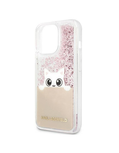 Véritable KARL LAGERFELD Case KLHCP13XPABGNU pour iPhone 13 PRO MAX (Liquid Glitter Peek A Boo / Pink)
