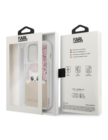 Véritable KARL LAGERFELD Case KLHCP13XPABGNU pour iPhone 13 PRO MAX (Liquid Glitter Peek A Boo / Pink)