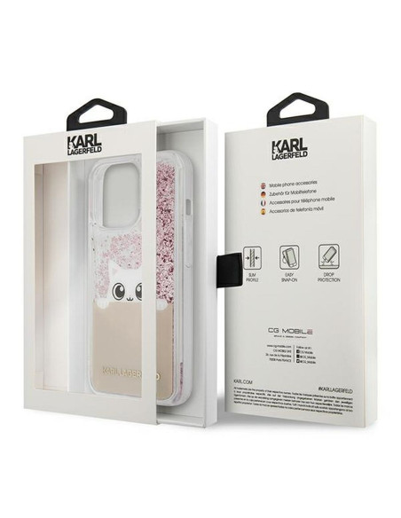 Véritable KARL LAGERFELD Case KLHCP13XPABGNU pour iPhone 13 PRO MAX (Liquid Glitter Peek A Boo / Pink)