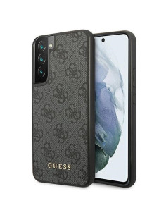 Véritable GUESS Case GUHCS22SG4GFGR pour Samsung S22 (4G Metal Gold Logo / Grey)