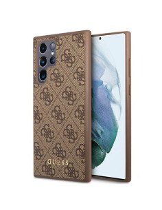Véritable GUESS Case GUHCS22LG4GFBR pour Samsung S22 Ultra (4G Metal Gold Logo / Brown)
