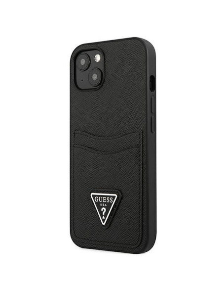 Véritable GUESS Case GUHCP13SPSATPK pour iPhone 13 MINI (Saffiano Double Card Triangle / noir)