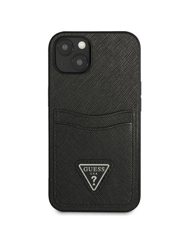 Véritable GUESS Case GUHCP13SPSATPK pour iPhone 13 MINI (Saffiano Double Card Triangle / noir)