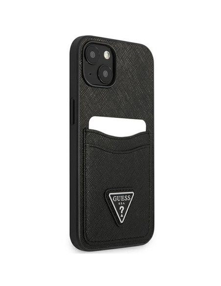 Véritable GUESS Case GUHCP13SPSATPK pour iPhone 13 MINI (Saffiano Double Card Triangle / noir)