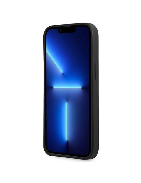 Véritable GUESS Case GUHCP13SPSATPK pour iPhone 13 MINI (Saffiano Double Card Triangle / noir)