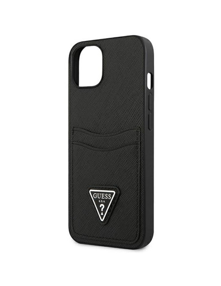 Véritable GUESS Case GUHCP13SPSATPK pour iPhone 13 MINI (Saffiano Double Card Triangle / noir)