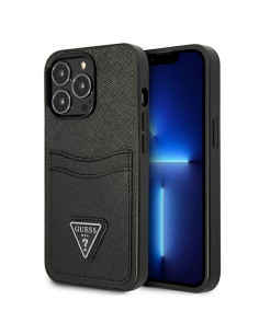 Véritable GUESS Case GUHCP13LPSATPK pour iPhone 13 PRO (Saffiano Double Card Triangle / Black)