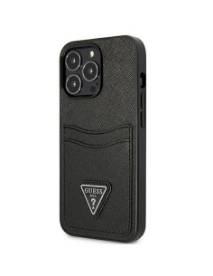 Véritable GUESS Case GUHCP13LPSATPK pour iPhone 13 PRO (Saffiano Double Card Triangle / Black) 2