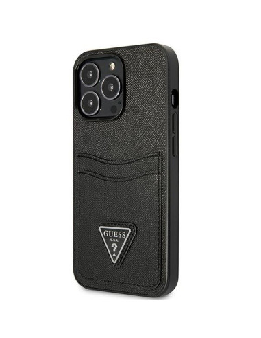 Véritable GUESS Case GUHCP13LPSATPK pour iPhone 13 PRO (Saffiano Double Card Triangle / Black)