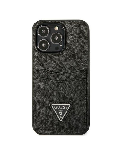 Véritable GUESS Case GUHCP13LPSATPK pour iPhone 13 PRO (Saffiano Double Card Triangle / Black)