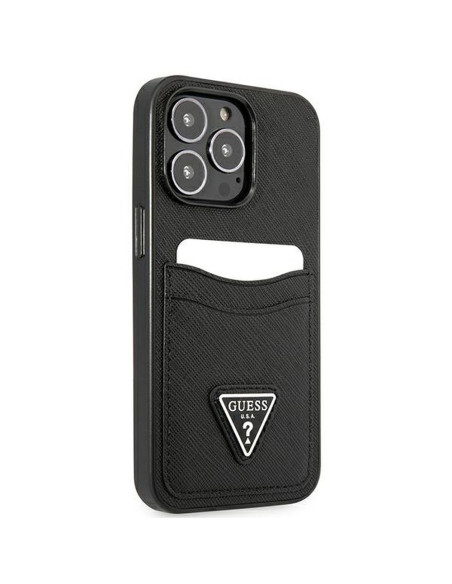 Véritable GUESS Case GUHCP13LPSATPK pour iPhone 13 PRO (Saffiano Double Card Triangle / Black)