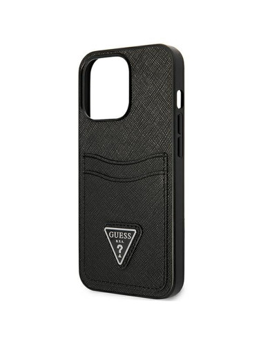 Véritable GUESS Case GUHCP13LPSATPK pour iPhone 13 PRO (Saffiano Double Card Triangle / Black)