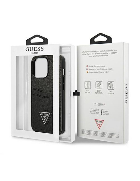 Véritable GUESS Case GUHCP13LPSATPK pour iPhone 13 PRO (Saffiano Double Card Triangle / Black)