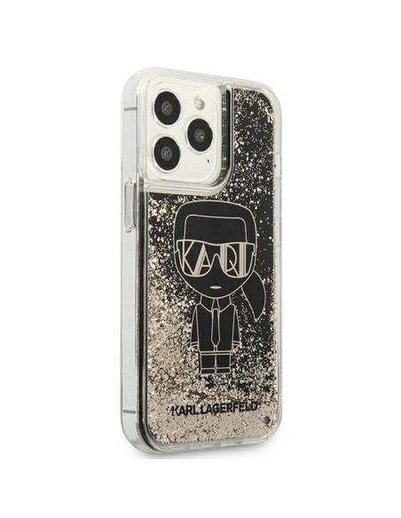 Véritable KARL LAGERFELD Case KLHCP13LLGGKBK pour iPhone 13 PRO (Liquid Glitter Gatsby Ikonik / noir)