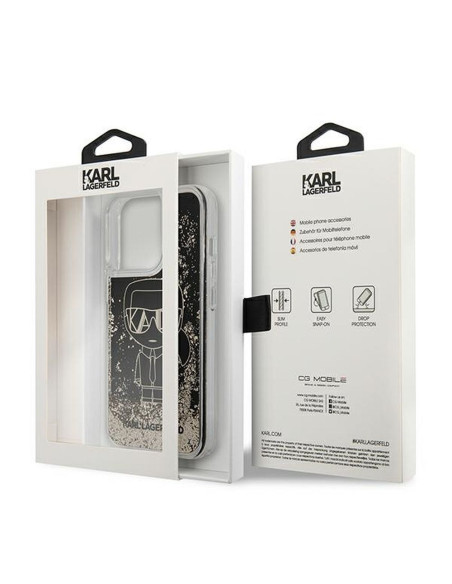 Véritable KARL LAGERFELD Case KLHCP13LLGGKBK pour iPhone 13 PRO (Liquid Glitter Gatsby Ikonik / noir)